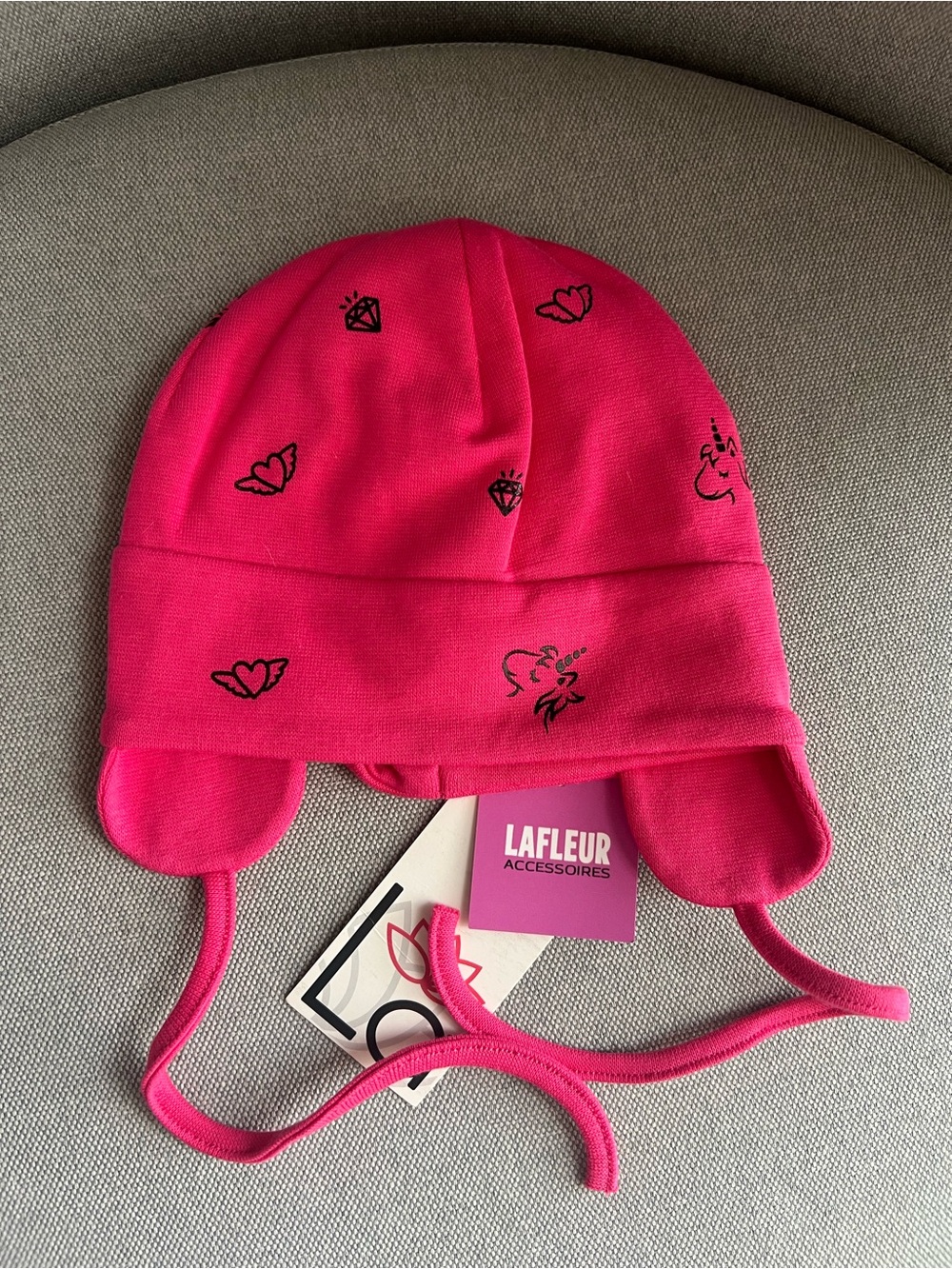 Fall Cotton Two Ties Ear Flaps Hat Kids  12-18 months Pink